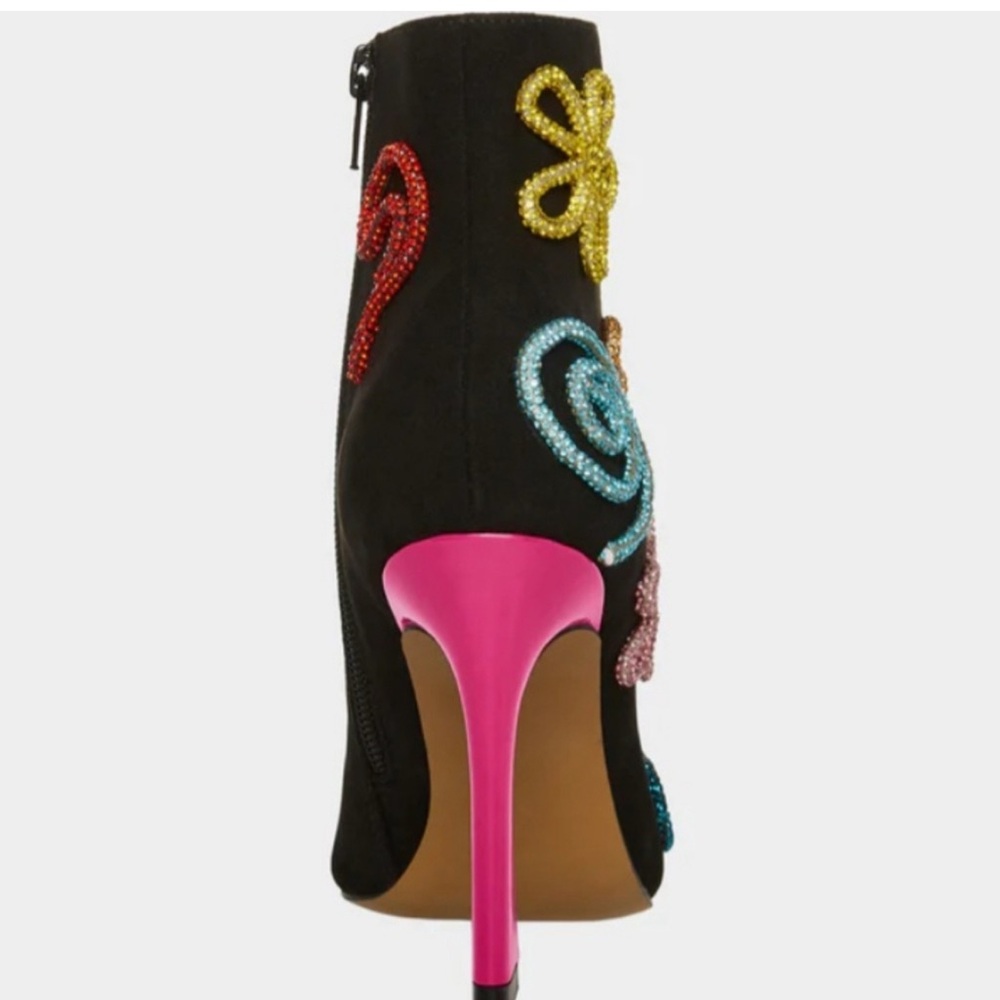 Betsey Johnson Black Heeled Boots with Colorful Embellishments - Picture 4 of 4